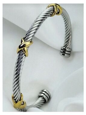 Two-Tone Silver and Gold Cable Cuff Bracelet